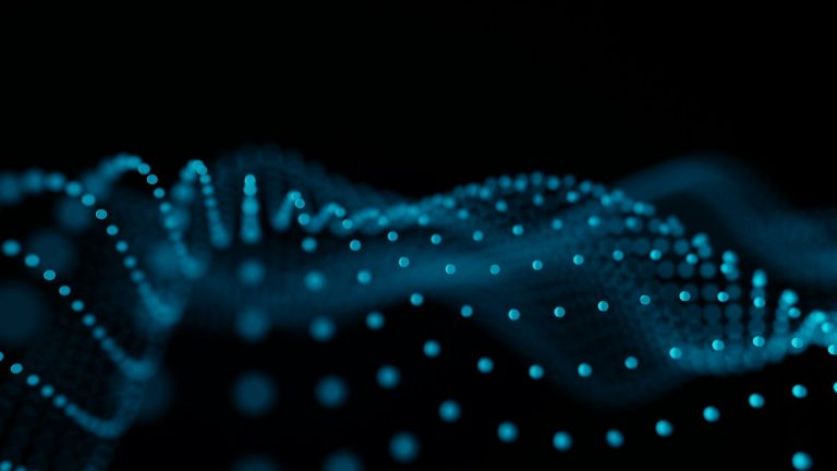 Abstract blue digital wave representing AI-powered search, rankings and data